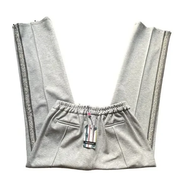 NWT Vilagallo Pants Womens Size 14 Gray Pearls Gray Sweat 26564 Portugal